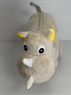 Zeus safari Plush Rhino Stuffed Animal in Light Beige with Yellow Ear Accents